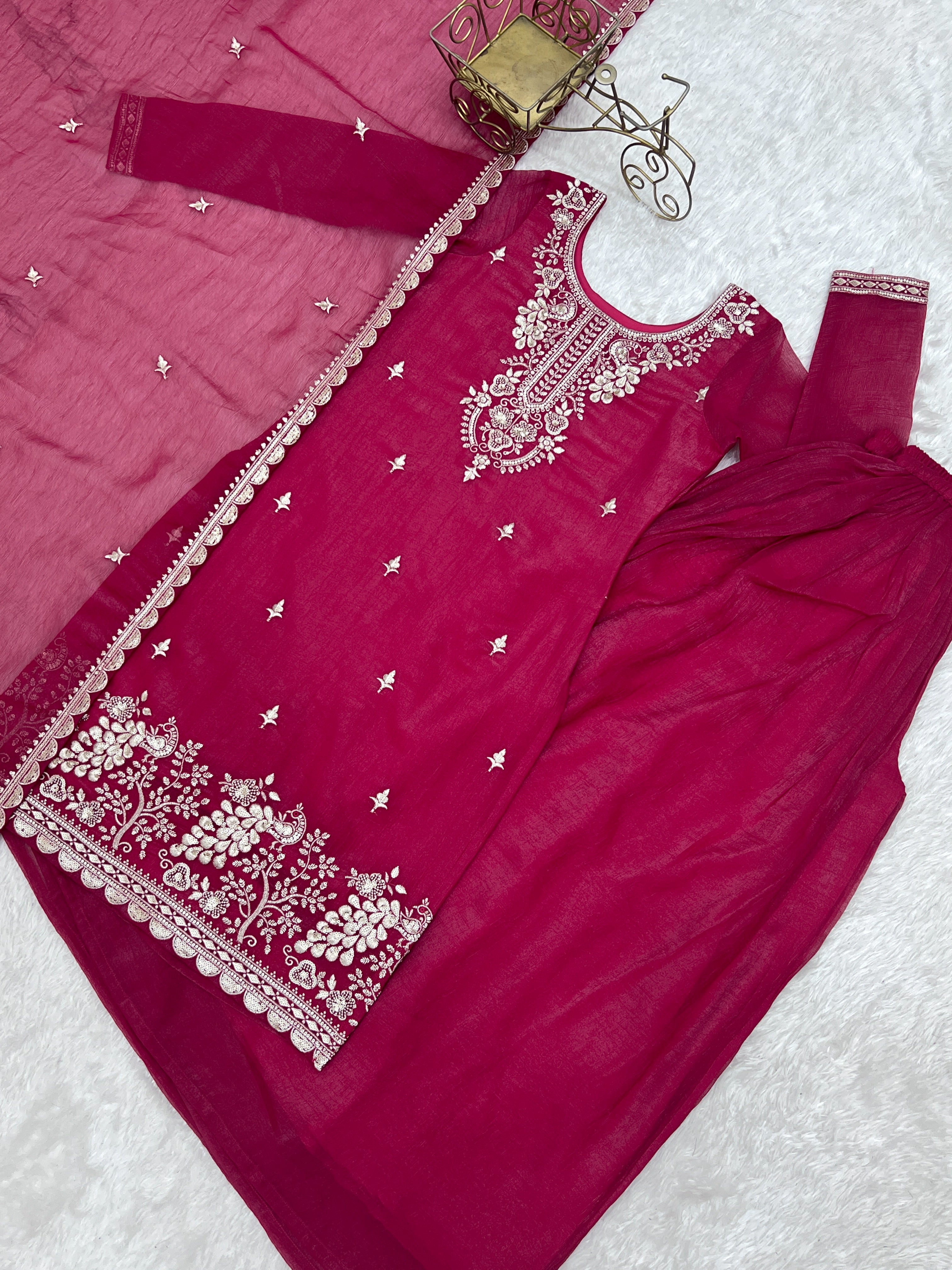 Dark Rani Pure Soft Crunchy Silk  Fancy Embroidery Sequence Work Sharara