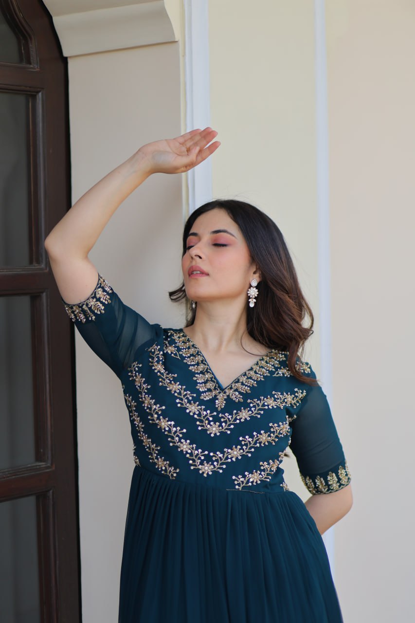 Rama Sequins Multithreaded Beads Embroidered Work Gown