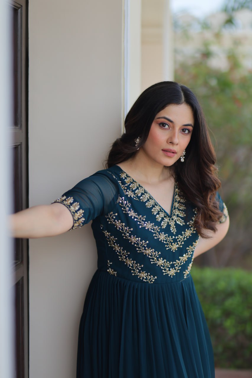 Rama Sequins Multithreaded Beads Embroidered Work Gown