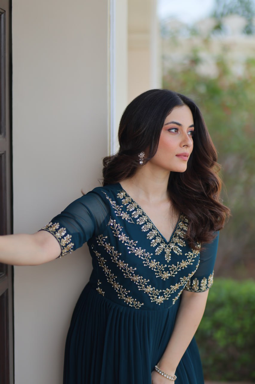 Rama Sequins Multithreaded Beads Embroidered Work Gown