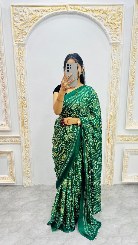 Green Original Silk Ajrakh Rich Pallu With Contrast Blouse Saree
