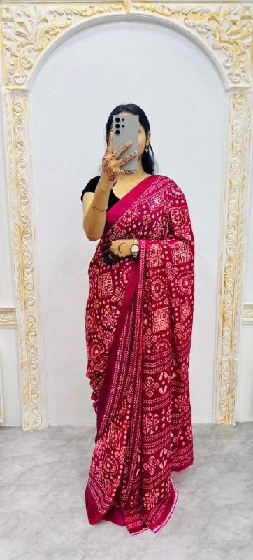 Rani Original Silk Ajrakh Rich Pallu With Contrast Blouse Saree