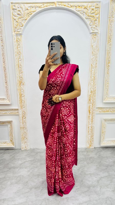 Rani Original Silk Ajrakh Rich Pallu With Contrast Blouse Saree