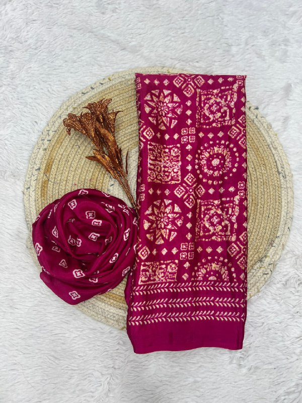 Rani Original Silk Ajrakh Rich Pallu With Contrast Blouse Saree