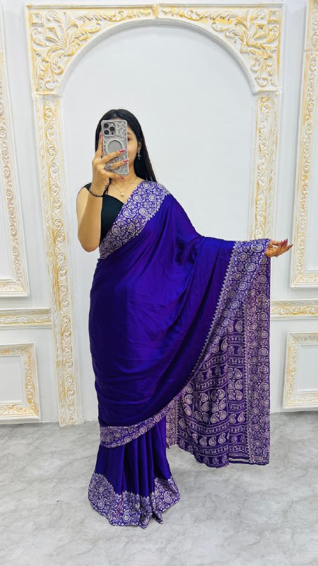 Blue Gajji Silk Ajrakh Rich Pallu With Contrast Blouse Saree