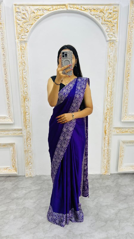 Blue Gajji Silk Ajrakh Rich Pallu With Contrast Blouse Saree