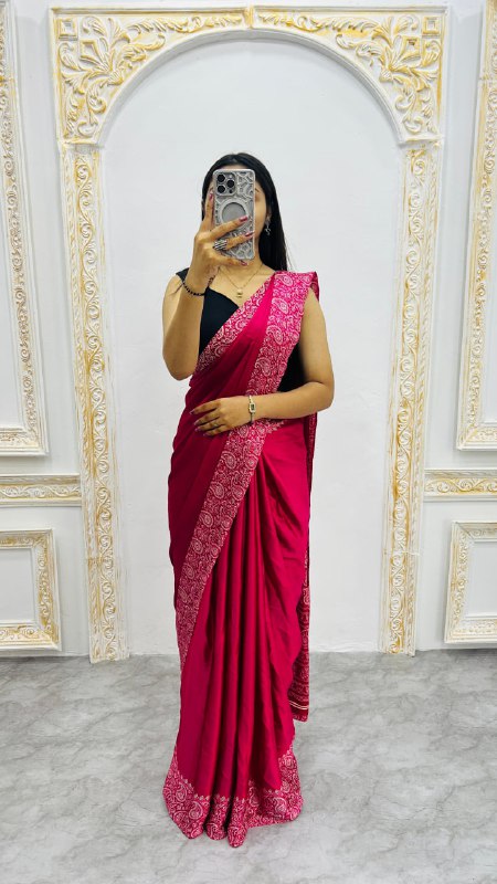 Rani Gajji Silk Ajrakh Rich Pallu With Contrast Blouse Saree