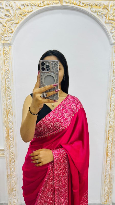 Rani Gajji Silk Ajrakh Rich Pallu With Contrast Blouse Saree
