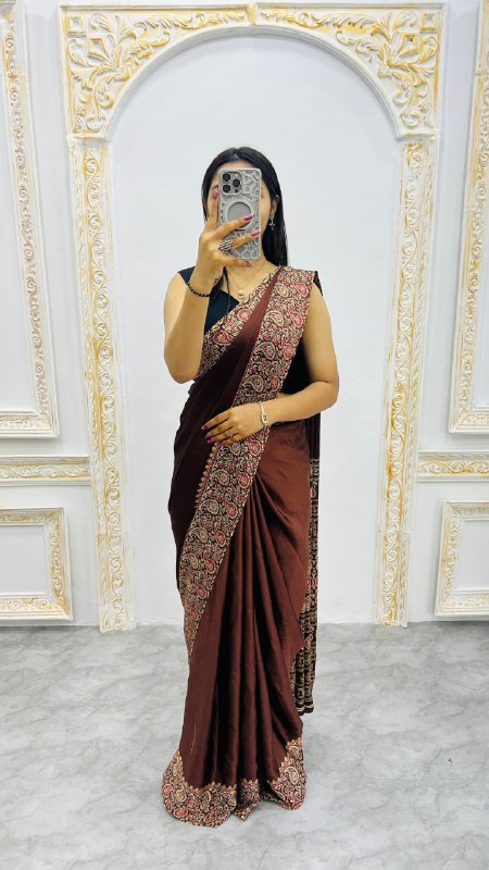Brown Gajji Silk Ajrakh Rich Pallu With Contrast Blouse Saree