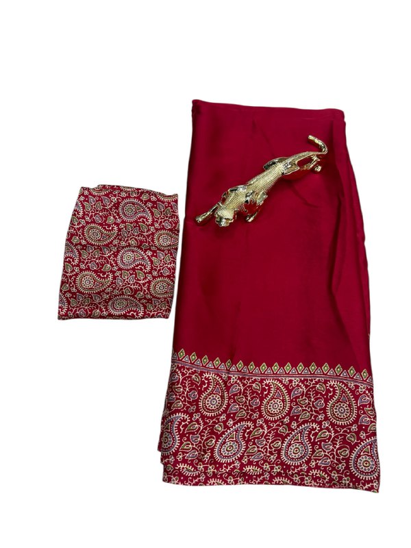 Red Gajji Silk Ajrakh Rich Pallu With Contrast Blouse Saree