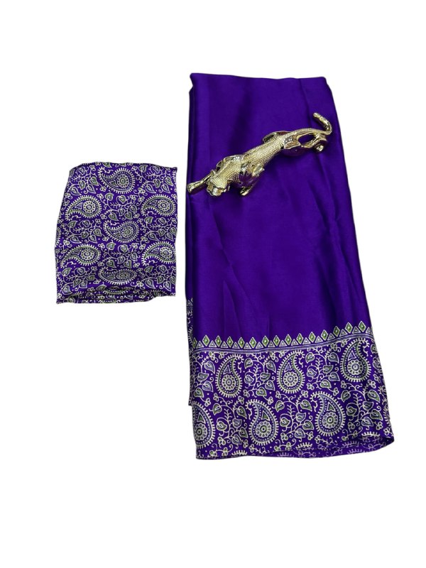 Blue Gajji Silk Ajrakh Rich Pallu With Contrast Blouse Saree