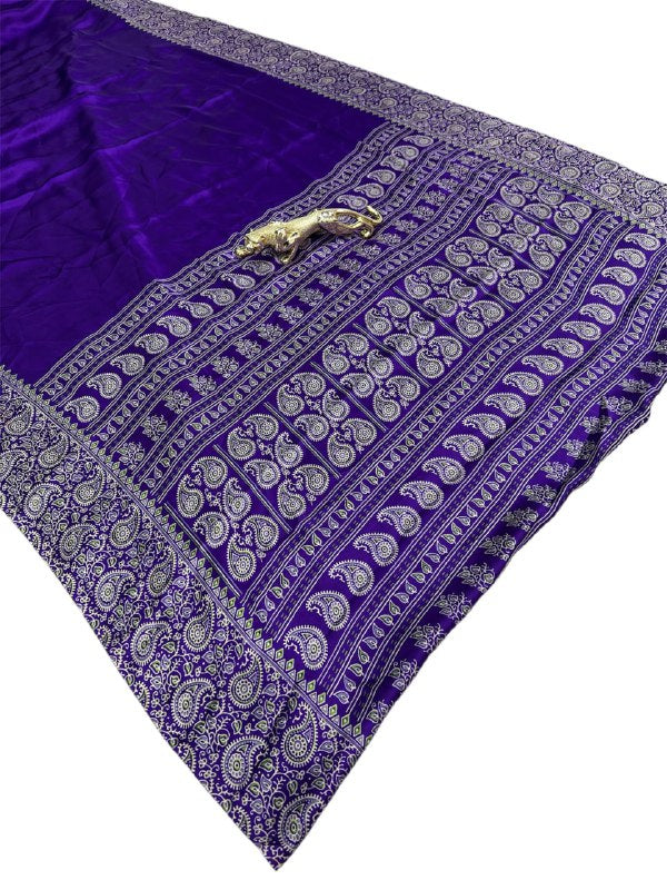 Blue Gajji Silk Ajrakh Rich Pallu With Contrast Blouse Saree