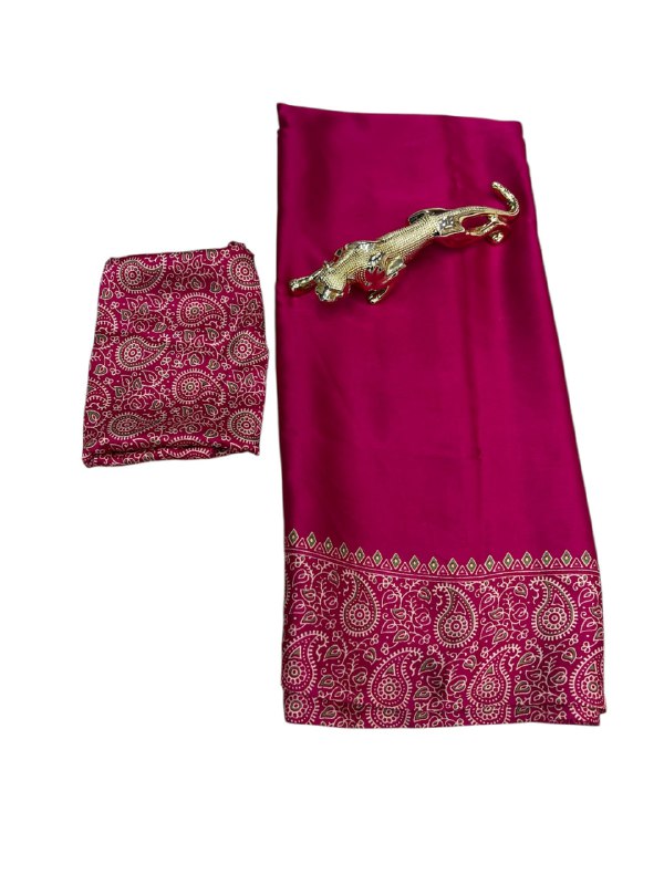 Rani Gajji Silk Ajrakh Rich Pallu With Contrast Blouse Saree