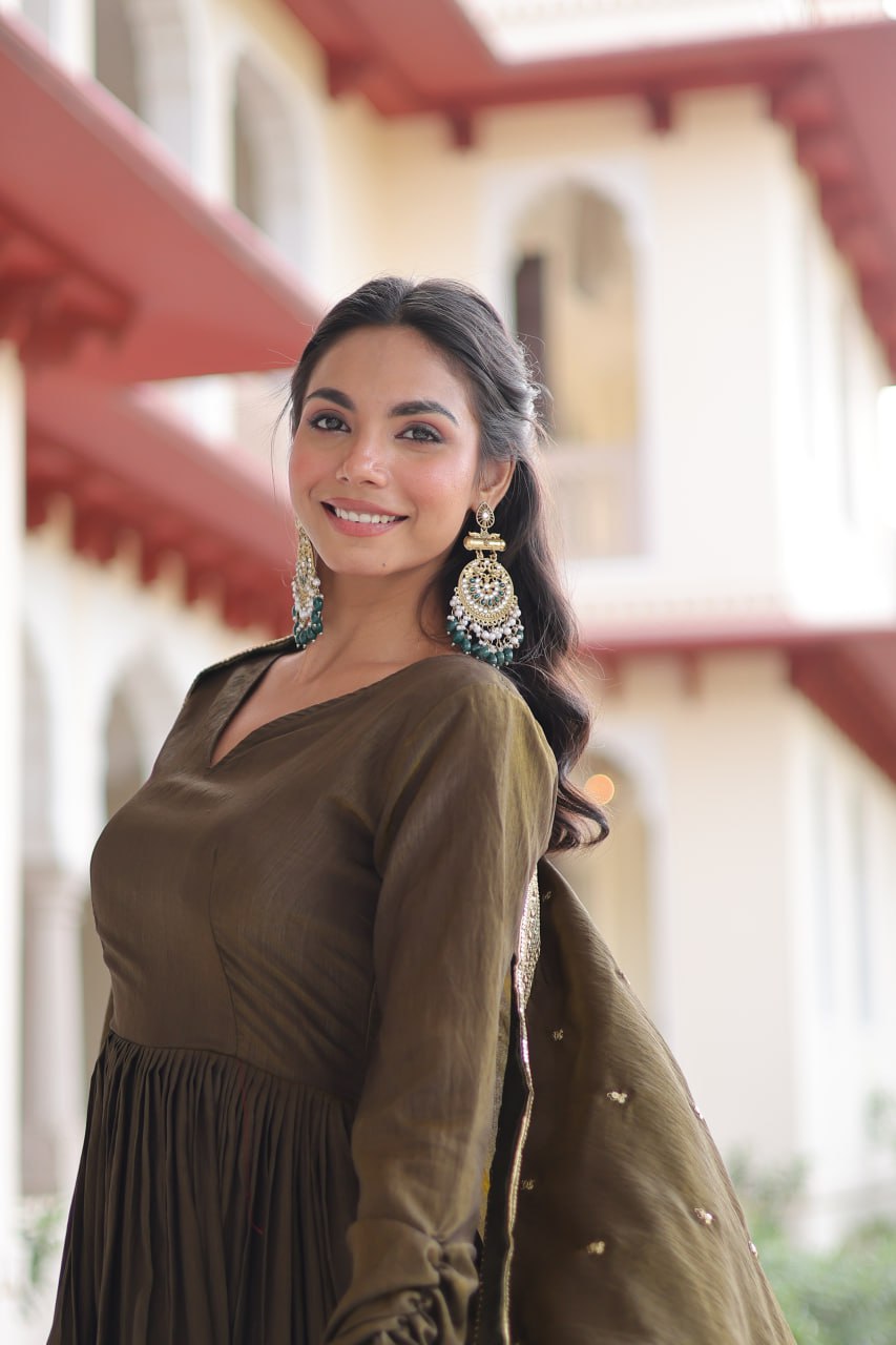 Mahendi Vichitra Silk With Rich Sequins Embroidered Work Gown