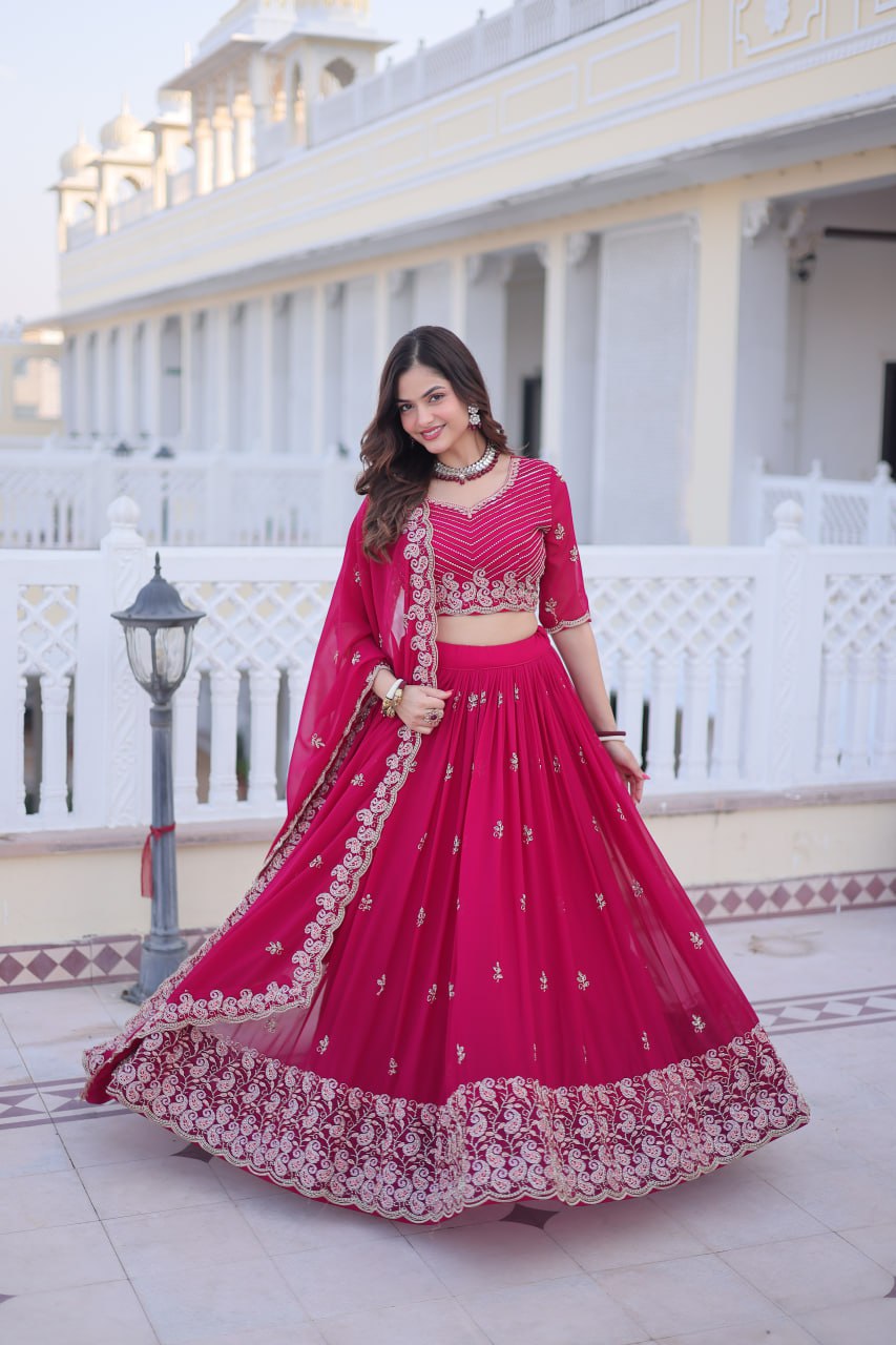 Pink Fox Blooming With Sequins Zari Embroidered Work Lehenga Choli
