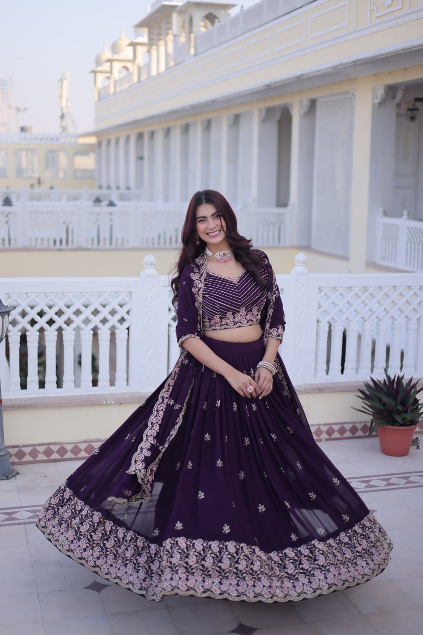 Purple Fox Blooming With Sequins Zari Embroidered Work Lehenga Choli