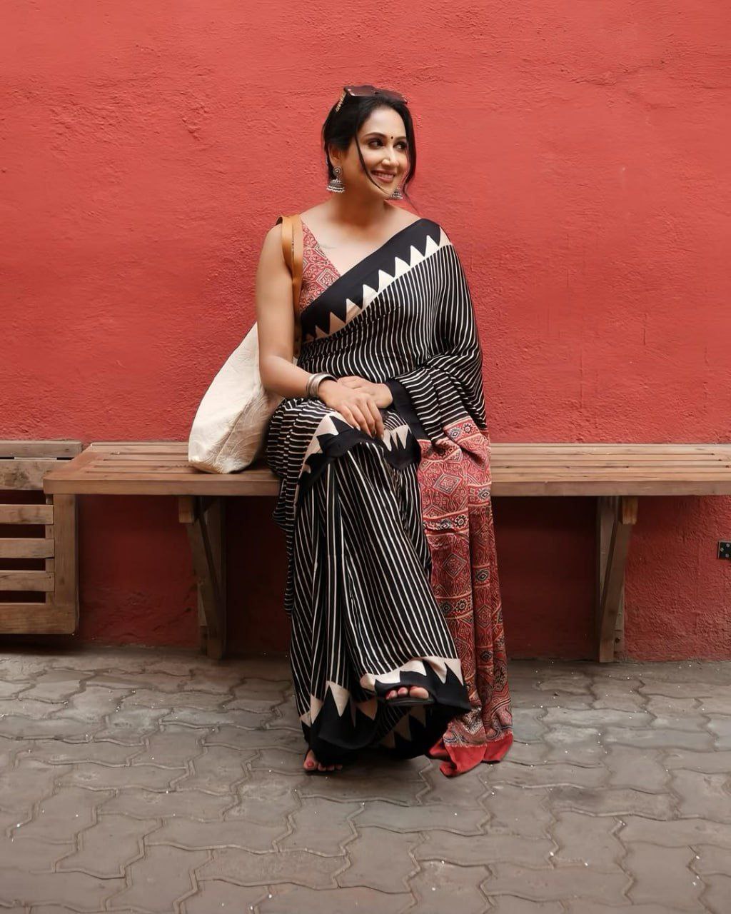 Black Gajji Silk Ajrakh Print Border With Ajrakh Rich Pallu Saree