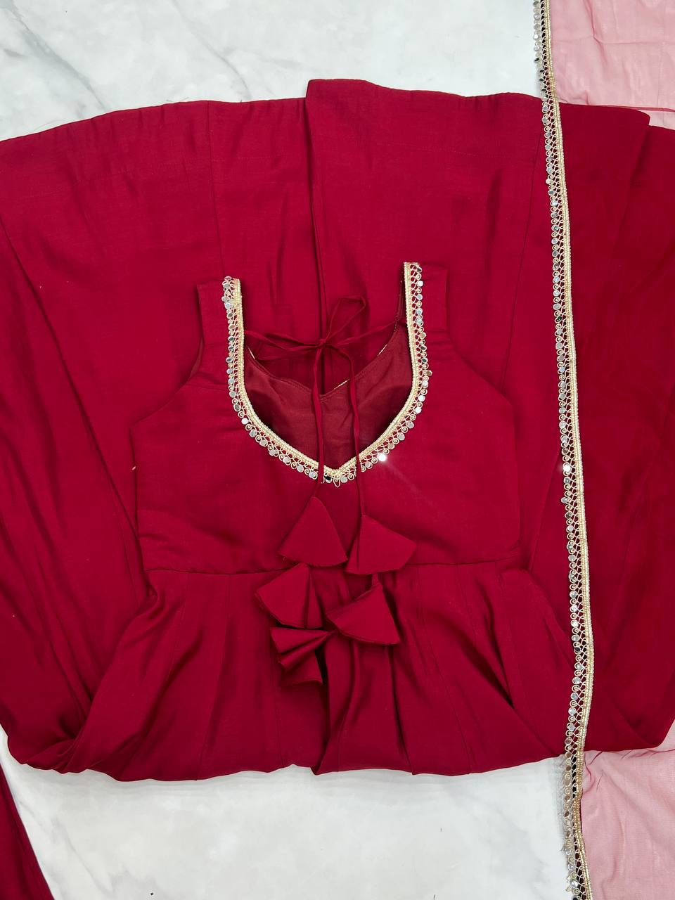 Maroon Heavy Pure Roman silk Chanderi Fabric Salwar Suit