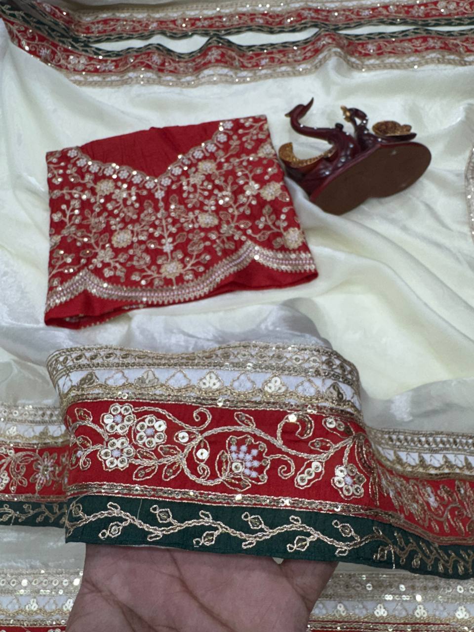 White Beautiful Dual Sequence And Cording Embroidery Work Saree