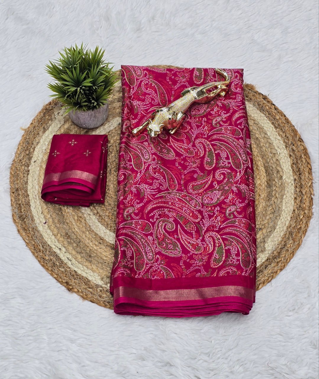 Bright Red Mul Mul Cotton Silk Print Lightweight Saree