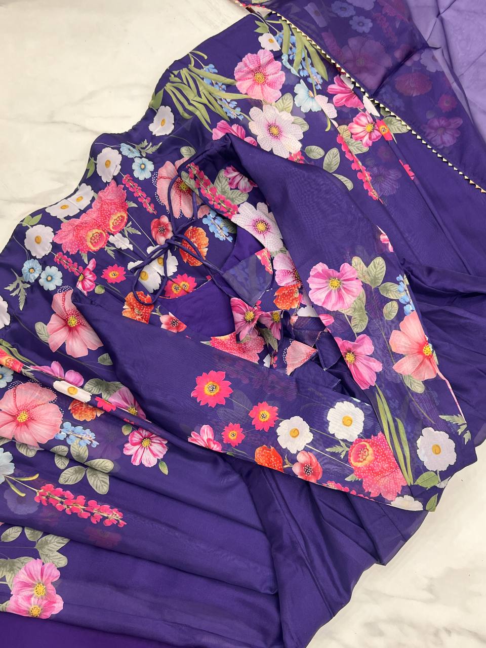 Purple Pure Soft Organja Silk Flower Position Outing Work Salwar Suit