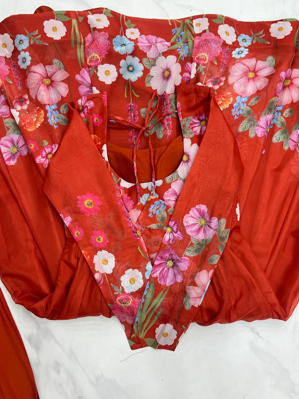 Rust Pure Soft Organja Silk Flower Position Outing Work Salwar Suit