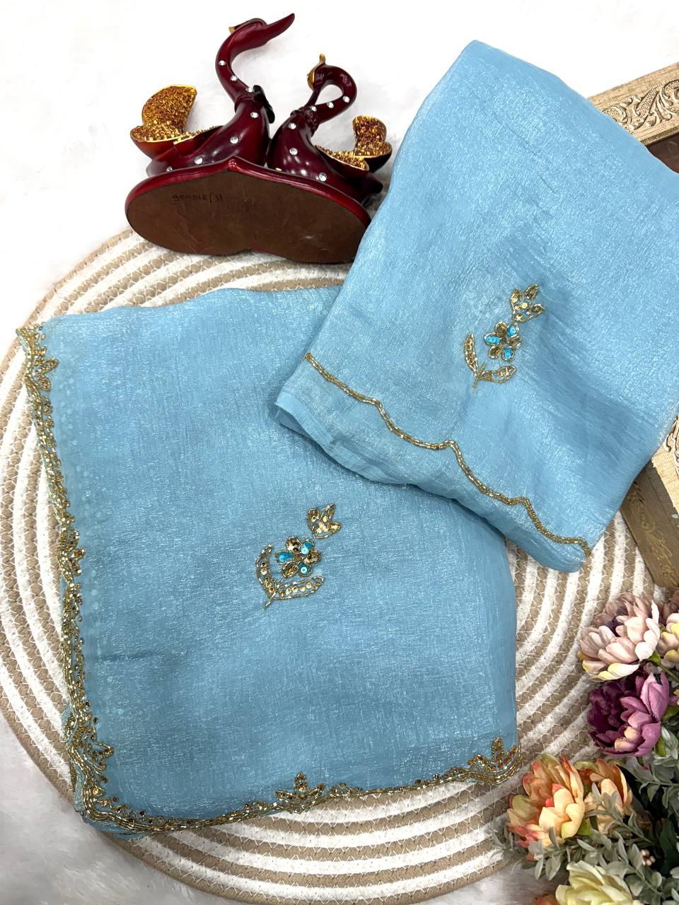 Sky Diamond Hand Work Beautiful And Captivating Designer Saree