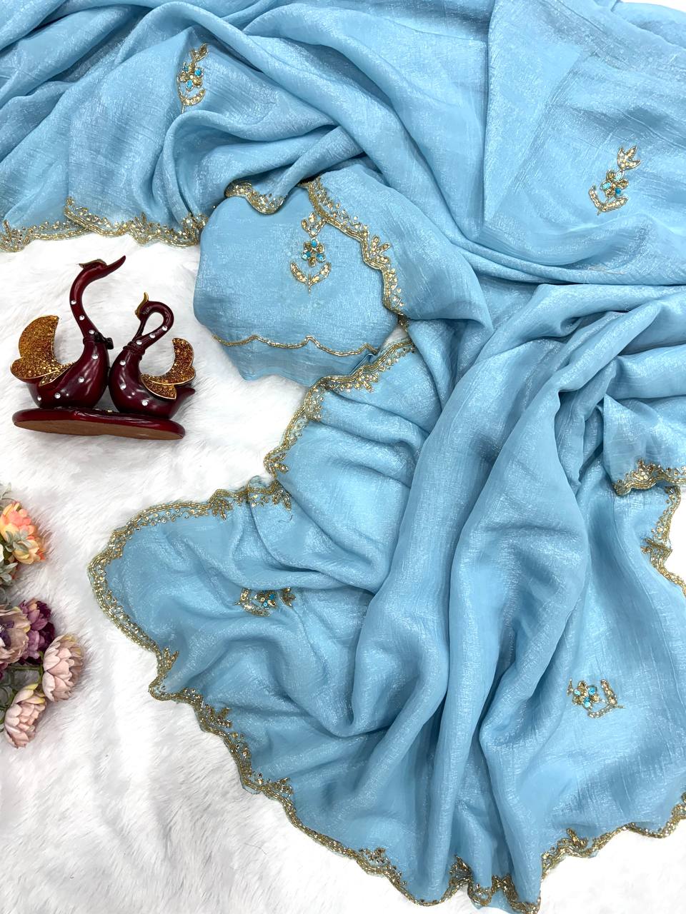 Sky Diamond Hand Work Beautiful And Captivating Designer Saree