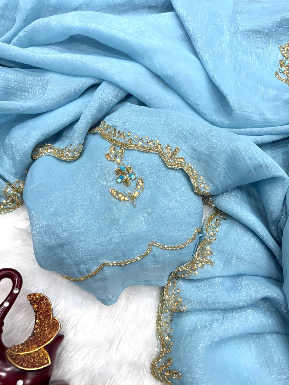 Sky Diamond Hand Work Beautiful And Captivating Designer Saree