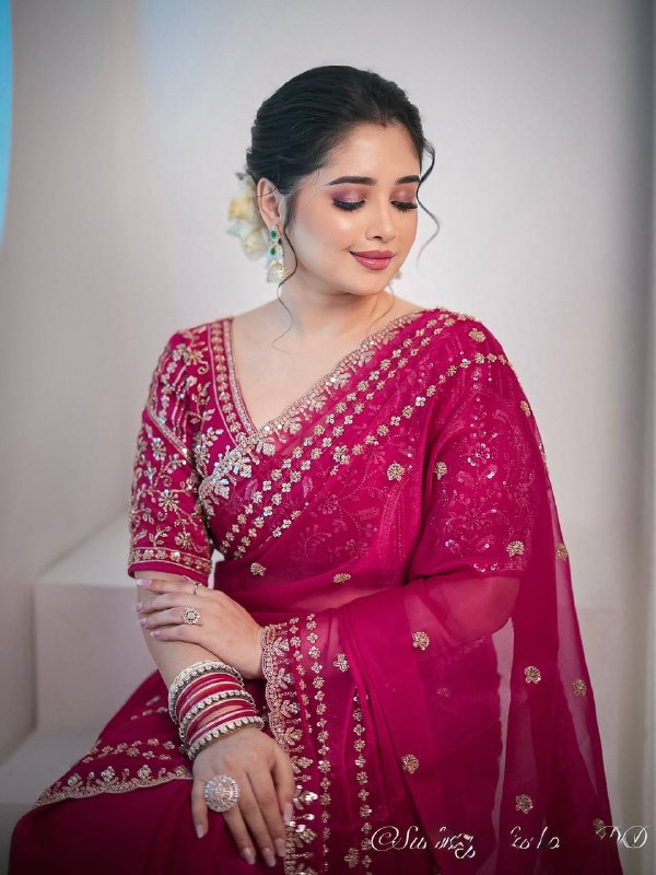 Pink Sequance And Zari Embroidery Work Gold Designer Saree