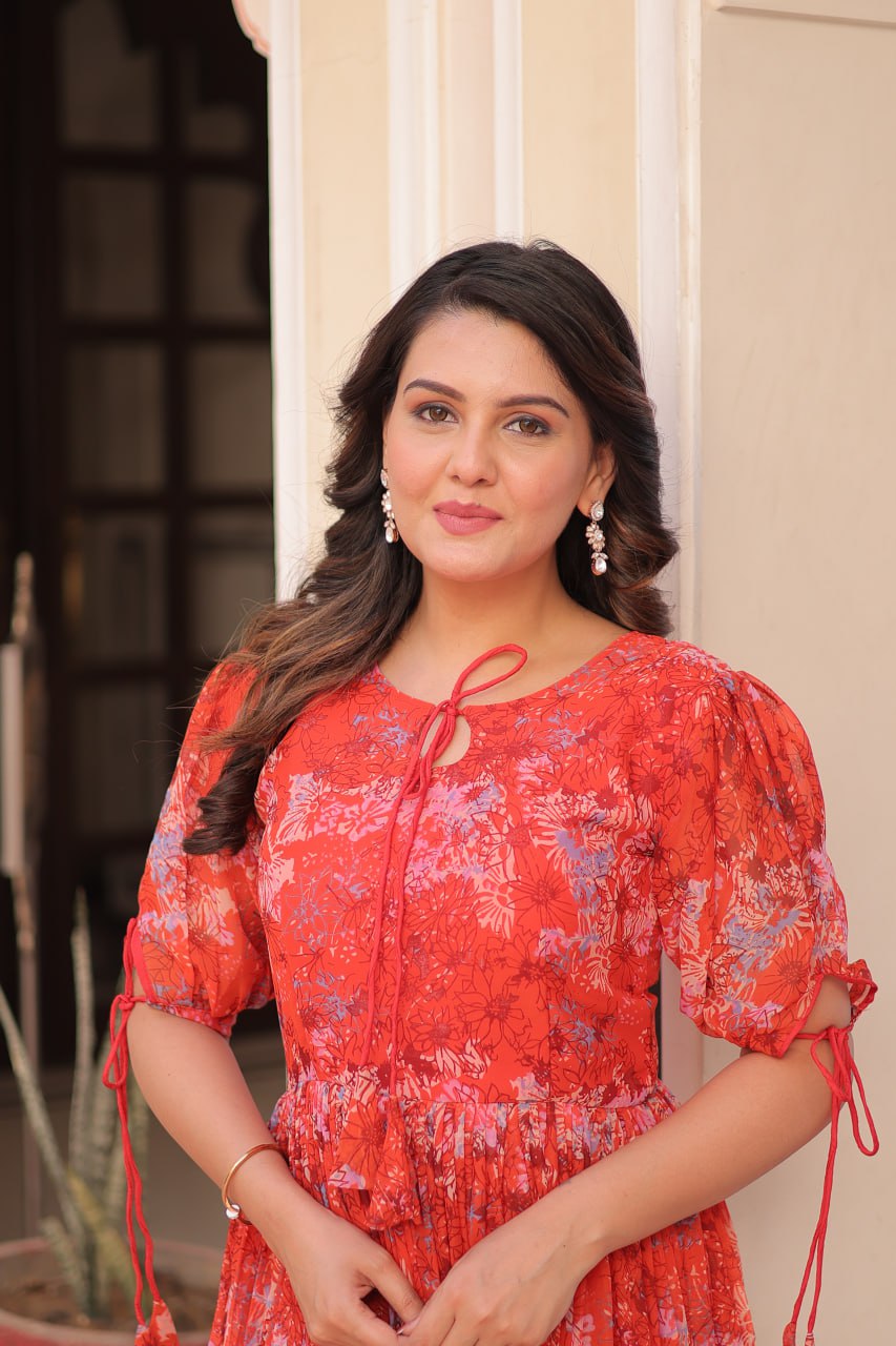 Red Color Faux Georgette With Print Gown