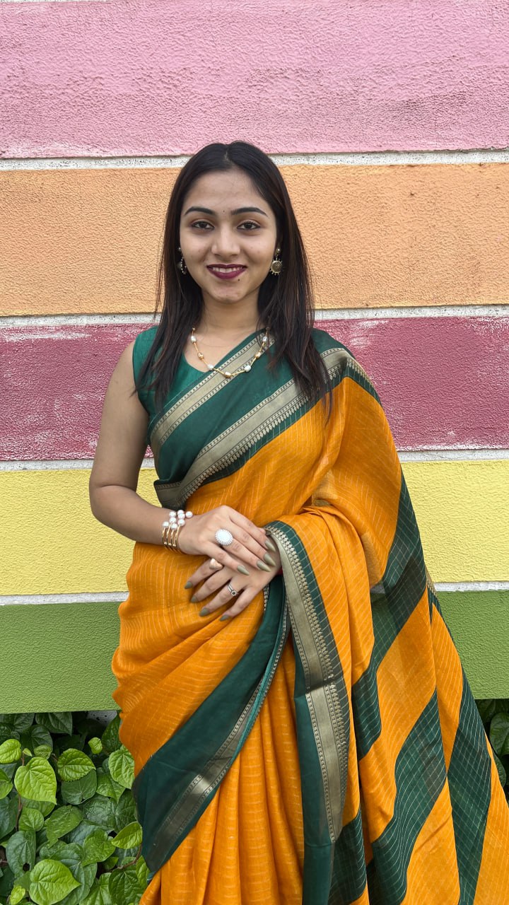 Musterd Marshmallow With Elegant Kolam Print Premium Saree