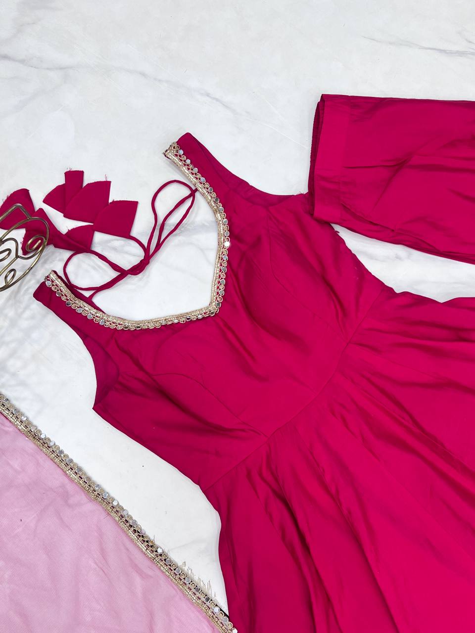 Pink Heavy Pure Roman silk Chanderi Fabric Salwar Suit