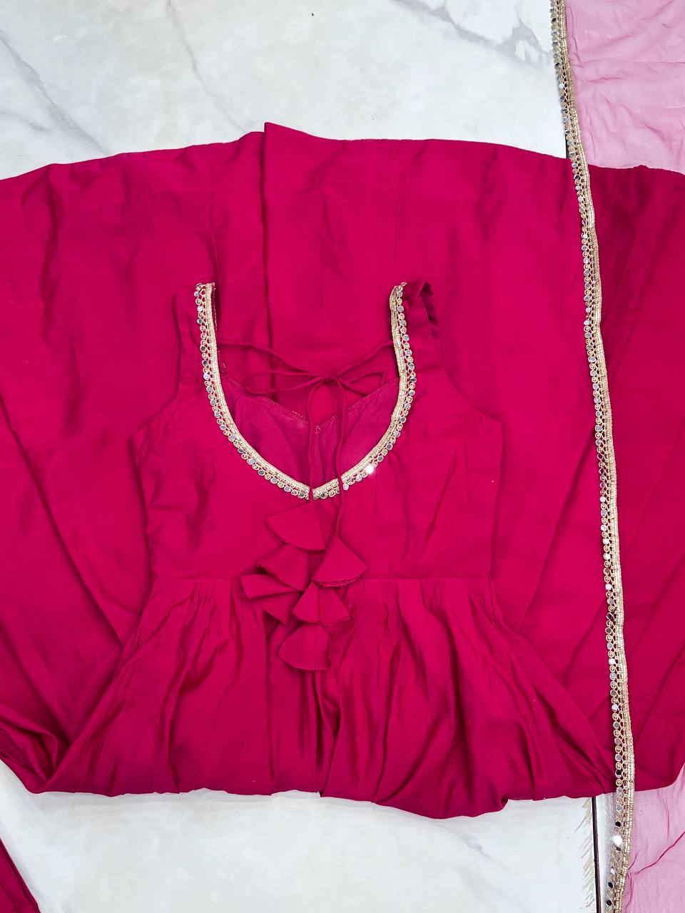 Pink Heavy Pure Roman silk Chanderi Fabric Salwar Suit
