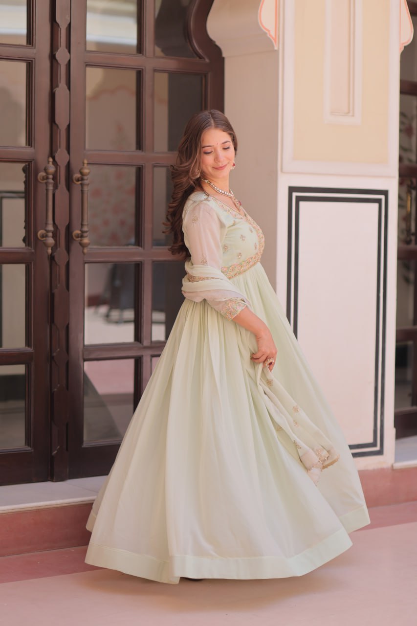 Pista Georgette Sequins Multi Embroidered Work Gown