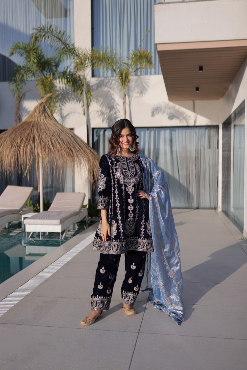 Black Velvet With Rich Zari Embroidered Work Salwar Suit