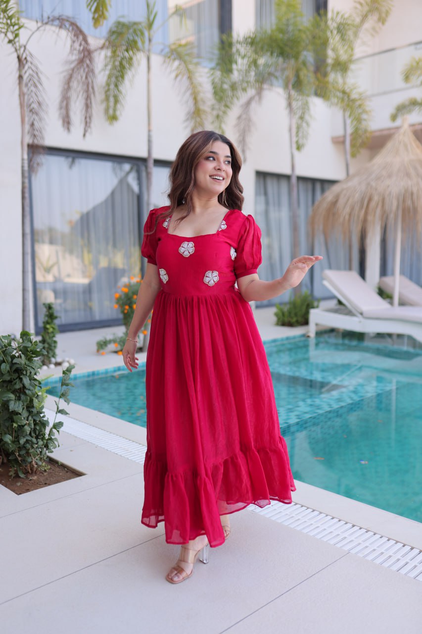 Pink Fendi Silk With Beads Embroidered Work Gown