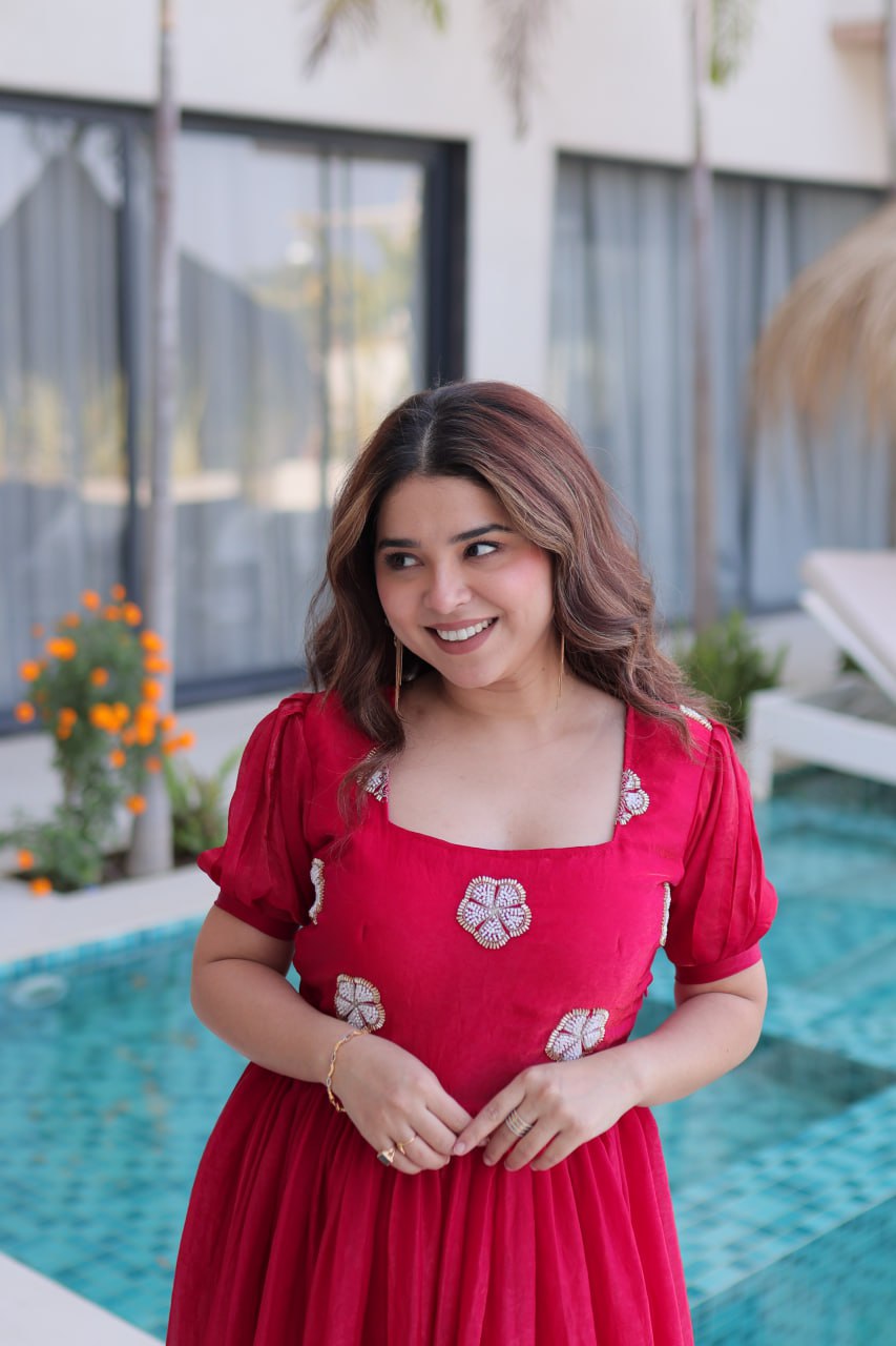 Pink Fendi Silk With Beads Embroidered Work Gown