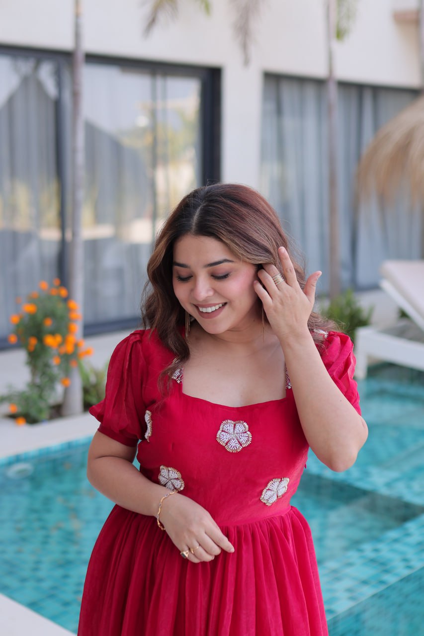 Pink Fendi Silk With Beads Embroidered Work Gown