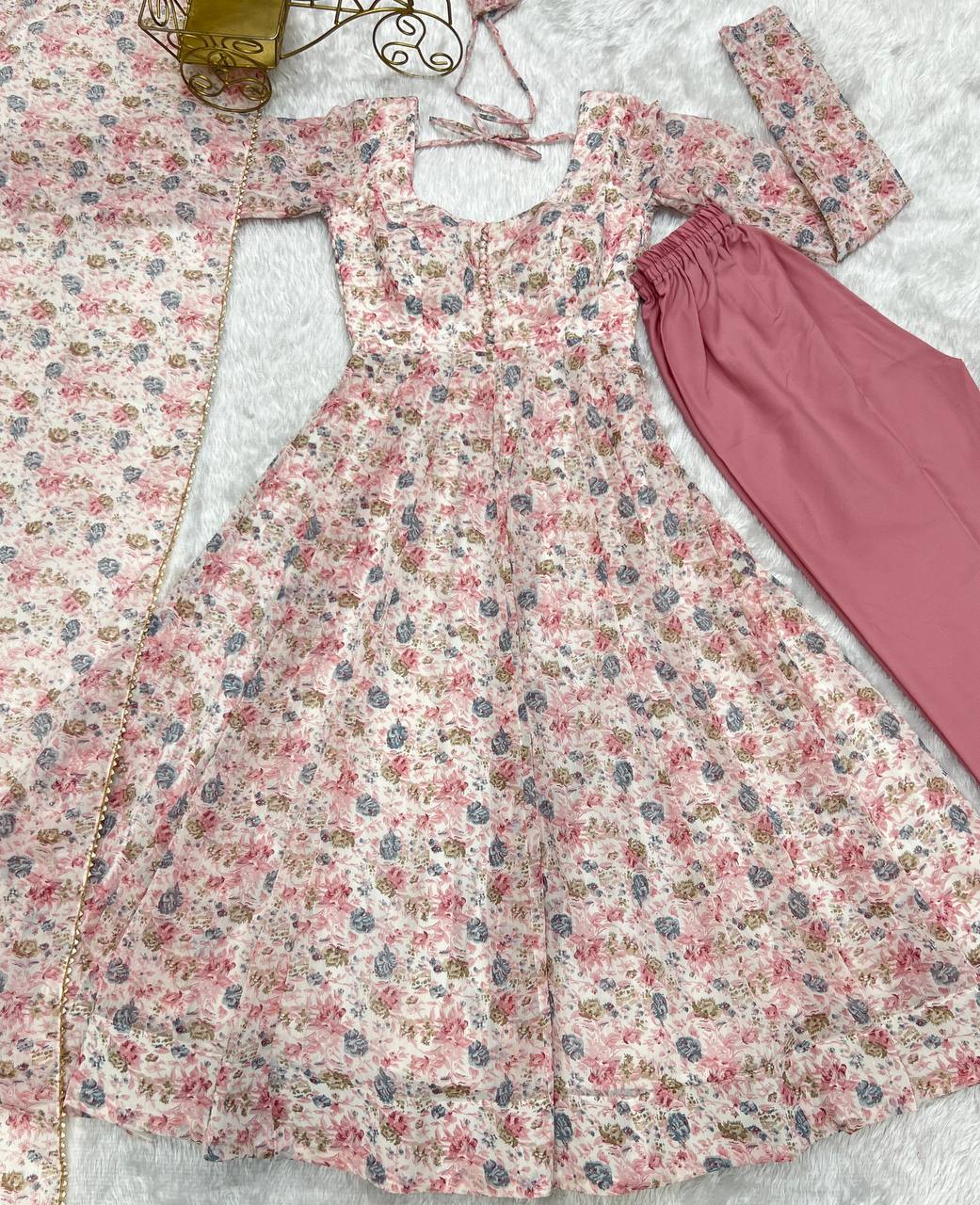 Pink Heavy Orange Chiffon Floral Print Salwar Suit