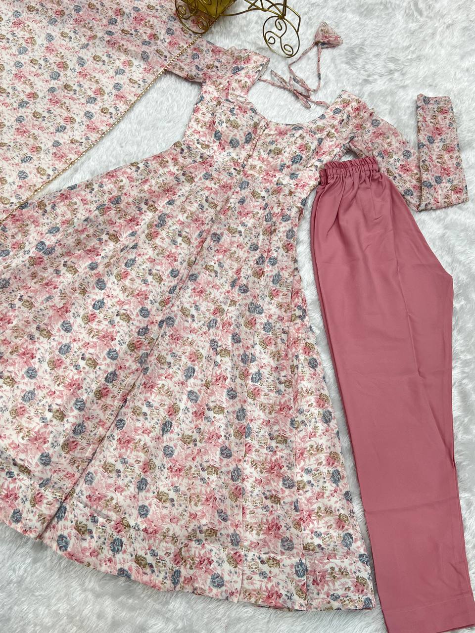 Pink Heavy Orange Chiffon Floral Print Salwar Suit