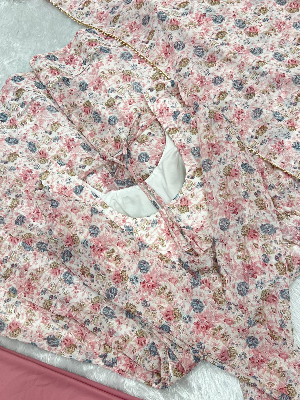 Pink Heavy Orange Chiffon Floral Print Salwar Suit