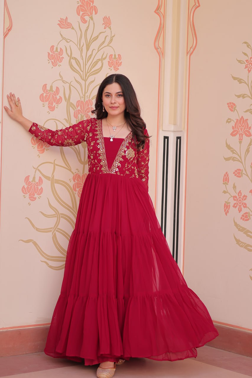 Rani Faux Blooming With Sequins Zari Embroidered Work Gown