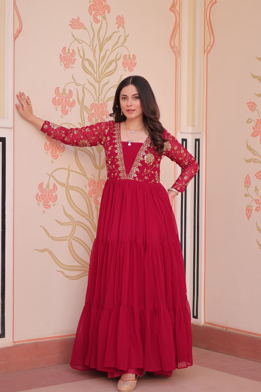 Rani Faux Blooming With Sequins Zari Embroidered Work Gown