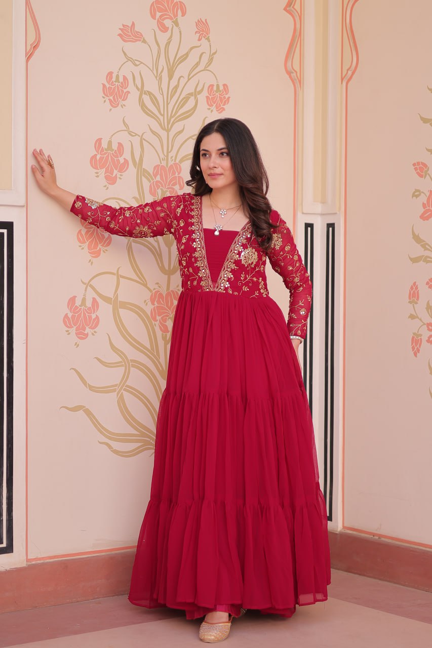 Rani Faux Blooming With Sequins Zari Embroidered Work Gown