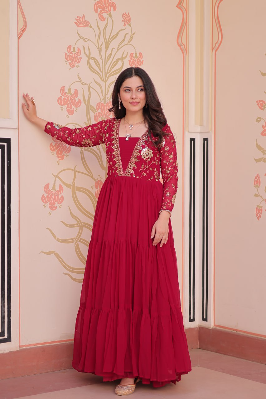 Rani Faux Blooming With Sequins Zari Embroidered Work Gown