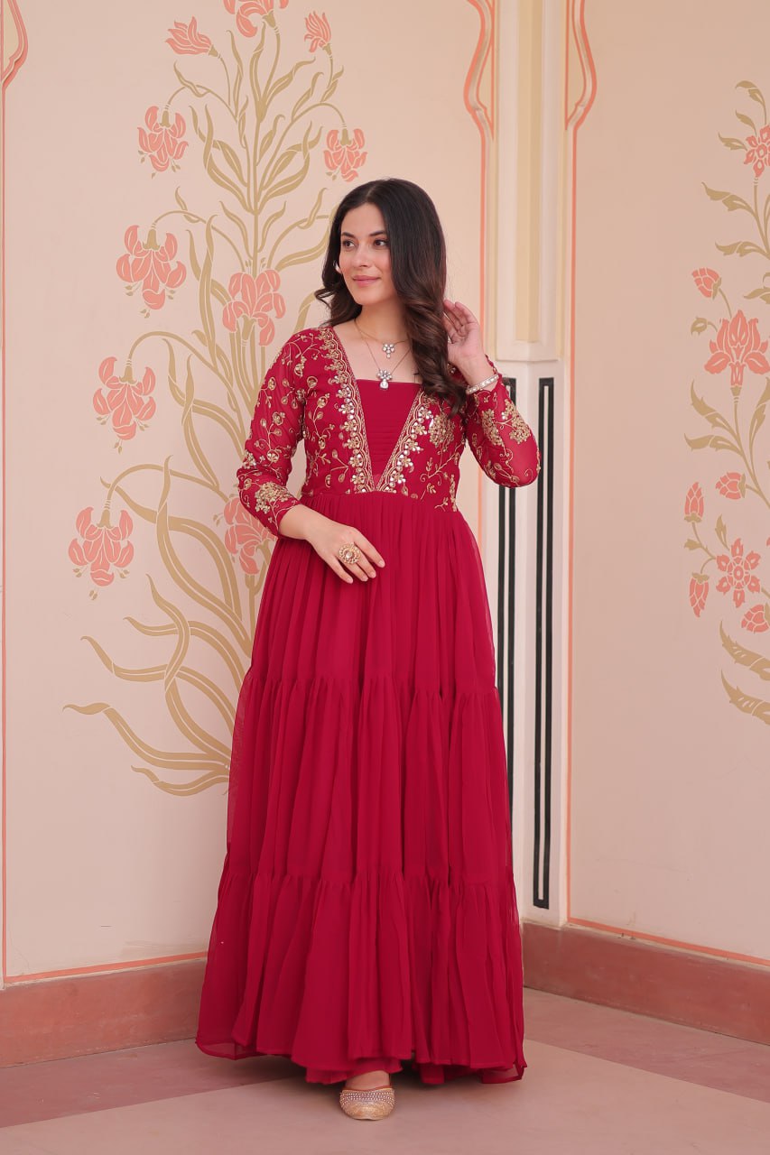 Rani Faux Blooming With Sequins Zari Embroidered Work Gown