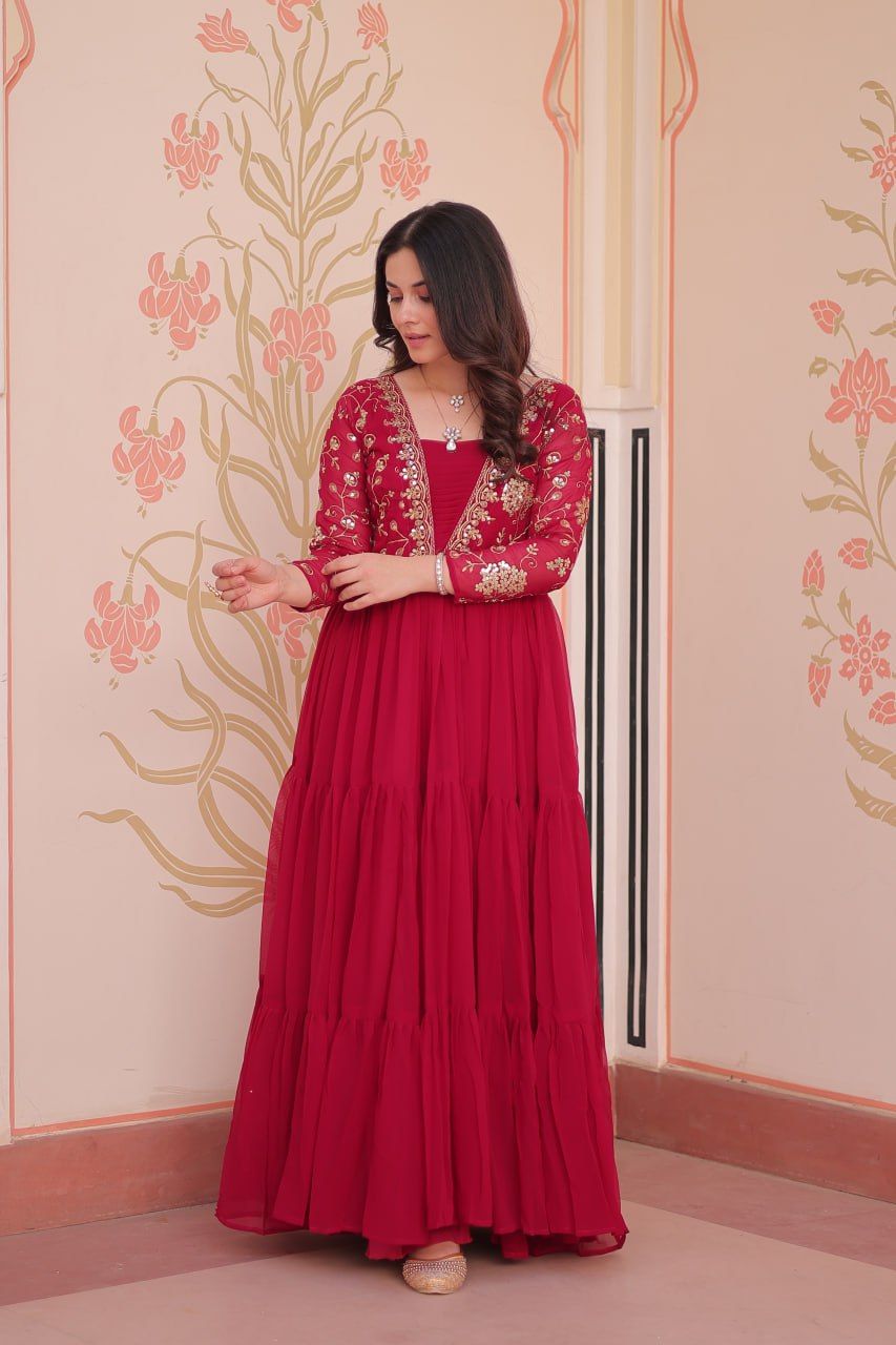 Rani Faux Blooming With Sequins Zari Embroidered Work Gown