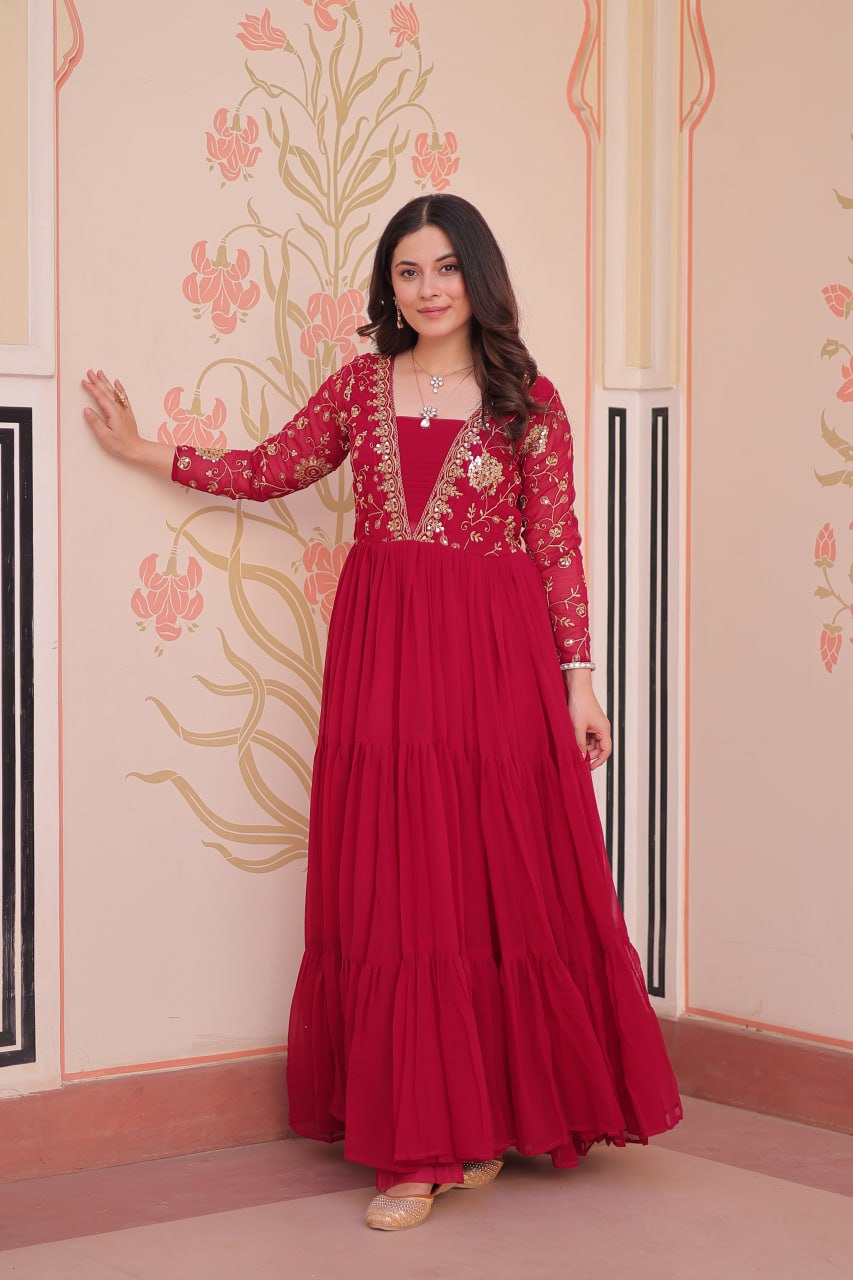 Rani Faux Blooming With Sequins Zari Embroidered Work Gown