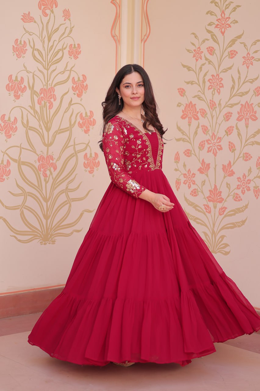 Rani Faux Blooming With Sequins Zari Embroidered Work Gown